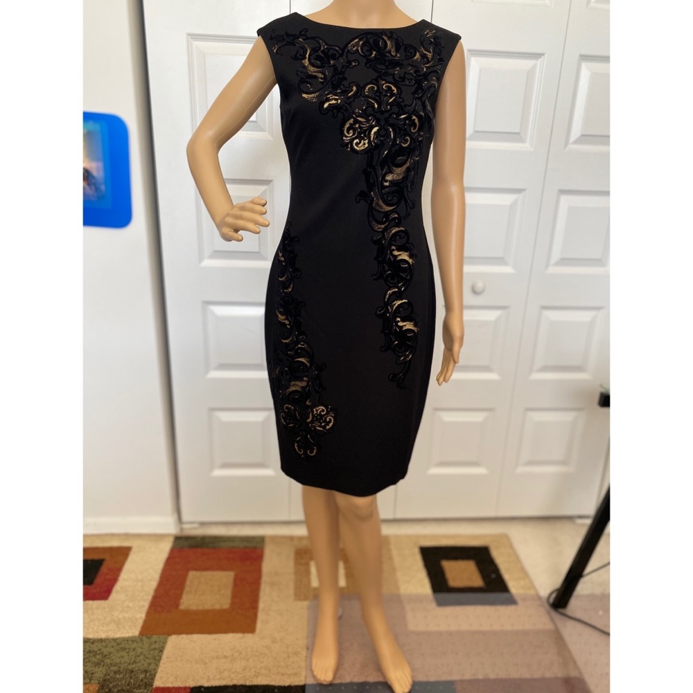 Cache black and gold midi dress